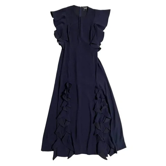 Sachin & Babi Noir Navy Blue RUFFLED Illiana Evening Gown Dress Sz 10 NWT - Picture 2 of 11